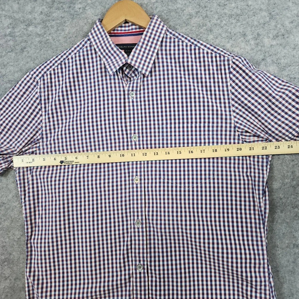 Banana Republic Men's Button Up Shirt Pink Blue White‎ Gingham Checks Size L